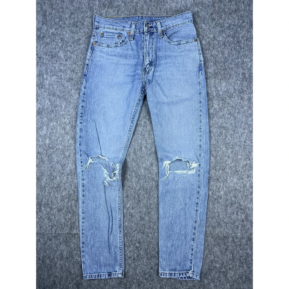 Levis 512 Mens Jeans Slim Fit Tapered Leg Light Wash Distressed Denim Size 28x30